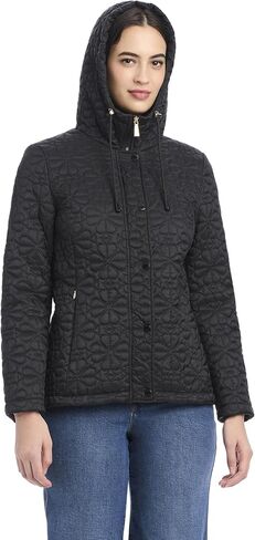 kate spade new york Women's Spade Flower-Quilt Hooded Jacket, Black in Saudi Arabia
