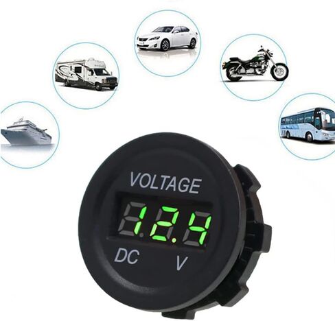 4 Pieces DC 12V Car Voltage Gauge LED Display Waterproof Voltmeter Digital Round Panel Voltmeter Compatible with Vehicle Motorcycle Truck Camper Caravan ATV UTV Car Boat Marine (Green Digital) in Saudi Arabia