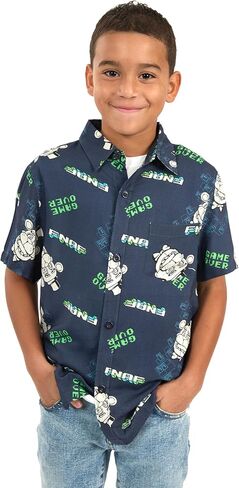 Five Nights at Freddy's Freddy Game Over All-Over Print Boy's Navy Short Sleeve Button-Down Shirt in Saudi Arabia