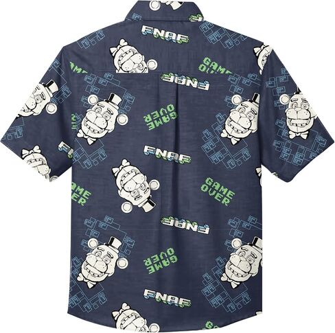 Five Nights at Freddy's Freddy Game Over All-Over Print Boy's Navy Short Sleeve Button-Down Shirt in Saudi Arabia
