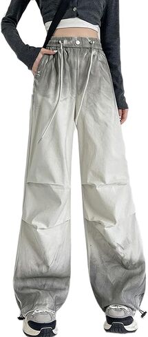 MEINVQIAOTI Street Dance Awesome Gradient Color Design Goth Pants Black Cargo Pants for Women Elastic Waist Baggy Pants in Kuwait