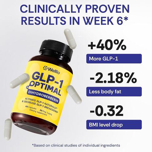 GLP-1 Optimal - Dihydroberberine 300mg, Prebiotics, Natural GLP-1 Supplement for Metabolic, Energy, Made in USA, 60 Capsules, 1 Month Supply in Saudi Arabia
