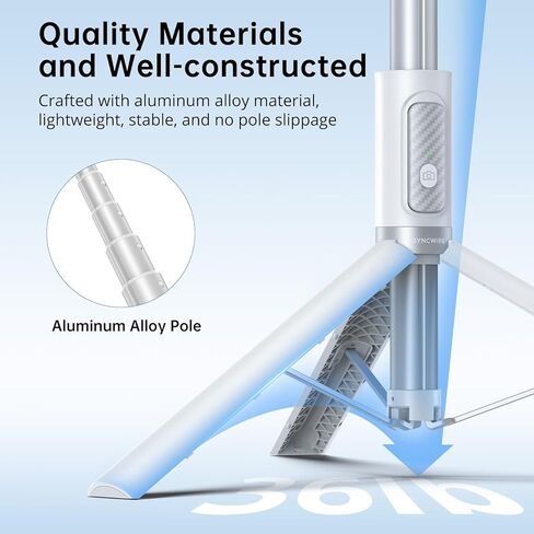 SYNCWIRE 53.5" Phone Tripod, Selfie Stick Tripod with Bluetooth Remote, All-in-One Aluminum Phone Tripod Stand for 4"-7" iPhone and Android Smartphones, Black in Kuwait