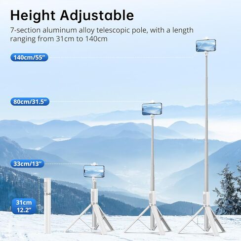 SYNCWIRE 53.5" Phone Tripod, Selfie Stick Tripod with Bluetooth Remote, All-in-One Aluminum Phone Tripod Stand for 4"-7" iPhone and Android Smartphones, Black in Kuwait