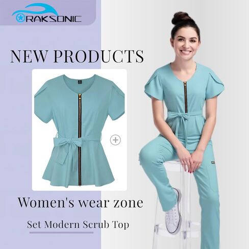 Nursing Scrubs Set 5 Pockets, Breathable Sweat-Wicking, Caregivers in Hospitals, Comfort Stretch Fabric for Nurses in Kuwait