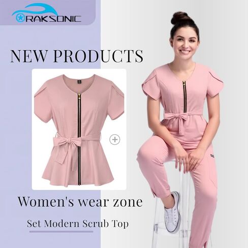 Nursing Scrubs Set 5 Pockets, Breathable Sweat-Wicking, Caregivers in Hospitals, Comfort Stretch Fabric for Nurses in Kuwait