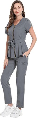 Nursing Scrubs Set 5 Pockets, Breathable Sweat-Wicking, Caregivers in Hospitals, Comfort Stretch Fabric for Nurses in Kuwait