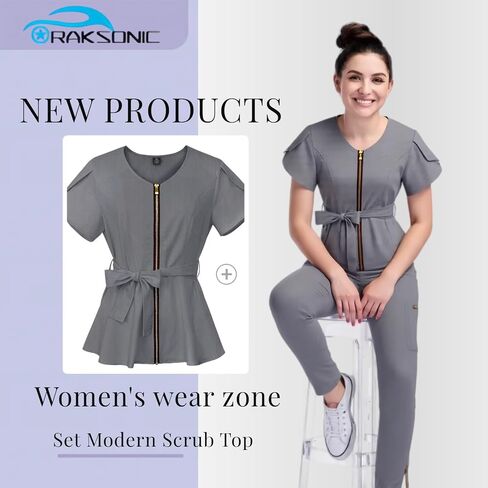 Nursing Scrubs Set 5 Pockets, Breathable Sweat-Wicking, Caregivers in Hospitals, Comfort Stretch Fabric for Nurses in Kuwait
