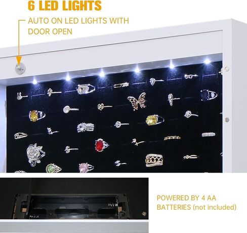 خزانة مجوهرات LED مع مرآة - 47.3 "مرآة مجوهرات باب Armoire معلقة/مرآة مثبتة على الحائط مع التخزين والأدراج بنية ريفية in Kuwait