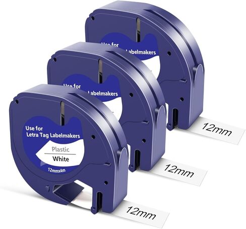 6Pack Compatible for DYMO LT100H LT100T LetraTag Refills Plastic Label Tape 16952 91331 91332 91333 91334 91335 Black on Clear/White/Yellow/Red/Green/Blue, 12mm x 4m (1/2" x 13') in Saudi Arabia