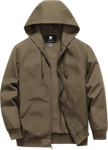 Pursky Men's Casual Cotton Jacket Lightweight Canvas Work Jacket Hooded Stylish Durable Windbreaker in Kuwait