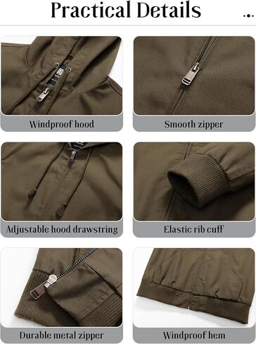 Pursky Men's Casual Cotton Jacket Lightweight Canvas Work Jacket Hooded Stylish Durable Windbreaker in Kuwait