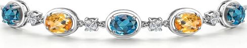 GEM Stone King 925 Sterling Silver London Blue Topaz ، أصفر السترين وسوار الماس المزروع للنساء | 4.85 CTTW | الأحجار الكريمة نوفمبر المولد | بيضاوي 7x5mm | قابل للتعديل بالكامل 9 بوصة in Saudi Arabia