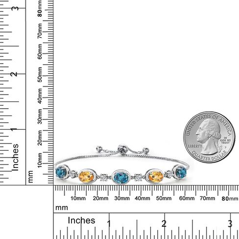 GEM Stone King 925 Sterling Silver London Blue Topaz ، أصفر السترين وسوار الماس المزروع للنساء | 4.85 CTTW | الأحجار الكريمة نوفمبر المولد | بيضاوي 7x5mm | قابل للتعديل بالكامل 9 بوصة in Saudi Arabia
