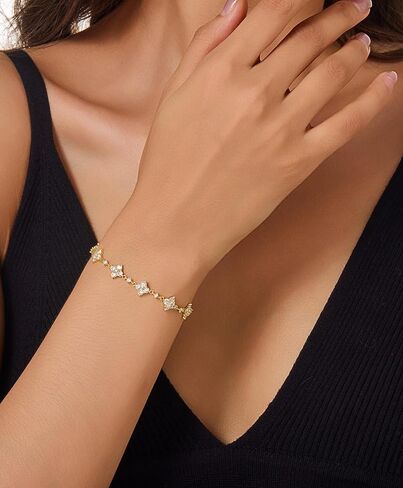 Dainty Gold Silver Bracelet for Women Trendy Non Tarnish 14K Gold Plated Cubic Zirconia Bracelet Simple Butterfly Flower Cubic Zirconia Bracelets Jewelry Gift for Women in Saudi Arabia