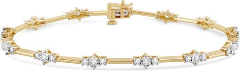 Jewelili Yellow Gold Plated 925 Sterling Silver Diamond Link Bracelet for Women | 1.0 CTW Wedding Jewelry | H Color I1 Clarity | Lab Grown Diamond Link Bracelet | Jewelry Gift Box in Saudi Arabia