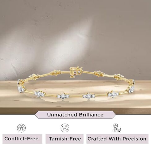 Jewelili Yellow Gold Plated 925 Sterling Silver Diamond Link Bracelet for Women | 1.0 CTW Wedding Jewelry | H Color I1 Clarity | Lab Grown Diamond Link Bracelet | Jewelry Gift Box in Saudi Arabia