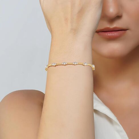 Jewelili Yellow Gold Plated 925 Sterling Silver Diamond Link Bracelet for Women | 1.0 CTW Wedding Jewelry | H Color I1 Clarity | Lab Grown Diamond Link Bracelet | Jewelry Gift Box in Saudi Arabia