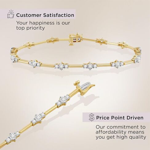 Jewelili Yellow Gold Plated 925 Sterling Silver Diamond Link Bracelet for Women | 1.0 CTW Wedding Jewelry | H Color I1 Clarity | Lab Grown Diamond Link Bracelet | Jewelry Gift Box in Saudi Arabia