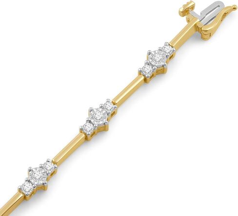 Jewelili Yellow Gold Plated 925 Sterling Silver Diamond Link Bracelet for Women | 1.0 CTW Wedding Jewelry | H Color I1 Clarity | Lab Grown Diamond Link Bracelet | Jewelry Gift Box in Saudi Arabia