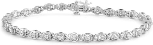 jewellili 925 سوار الماس الفضي الاسترليني للنساء | 1.0 CTW LAB GROWN DAIMONDS | H Color I1 Clarity | سوار التنس القابل للتكديس | المجوهرات مع صندوق الهدايا in Saudi Arabia