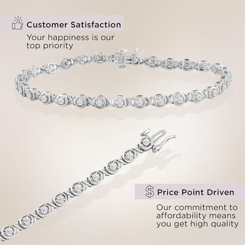 jewellili 925 سوار الماس الفضي الاسترليني للنساء | 1.0 CTW LAB GROWN DAIMONDS | H Color I1 Clarity | سوار التنس القابل للتكديس | المجوهرات مع صندوق الهدايا in Saudi Arabia