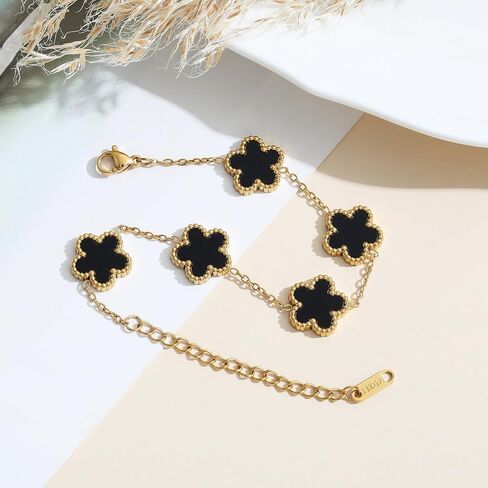 Clover Bracelet for Women 18K Gold Plated Four Leaf Flower Lucky 4 Leaf Link Bracelet Jewelry Gift for Women in Saudi Arabia