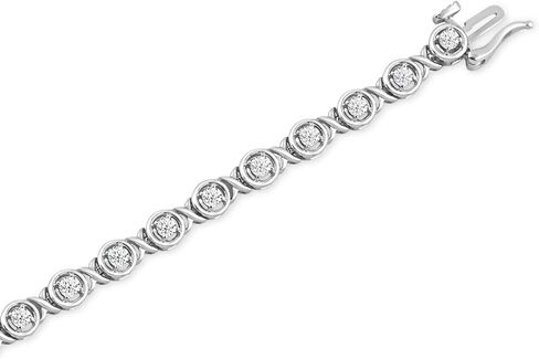 jewellili 925 سوار الماس الفضي الاسترليني للنساء | 1.0 CTW LAB GROWN DAIMONDS | H Color I1 Clarity | سوار التنس القابل للتكديس | المجوهرات مع صندوق الهدايا in Saudi Arabia