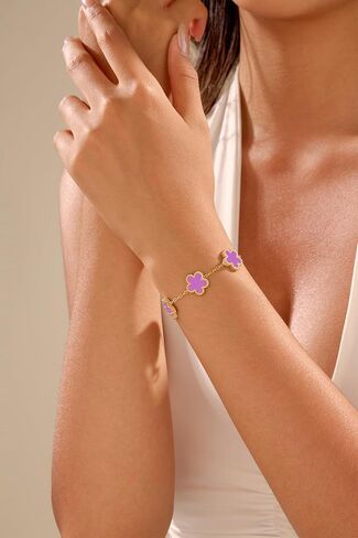 Clover Bracelet for Women 18K Gold Plated Four Leaf Flower Lucky 4 Leaf Link Bracelet Jewelry Gift for Women in Saudi Arabia