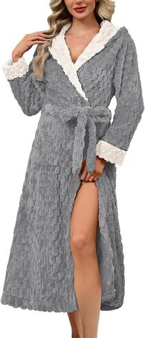 ekouaer womens plush أردية طويلة ناعمة Jacquard Fluffy Bathrobe Reted Retwear Retwear مع جيوب in Saudi Arabia