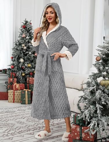 ekouaer womens plush أردية طويلة ناعمة Jacquard Fluffy Bathrobe Reted Retwear Retwear مع جيوب in Saudi Arabia