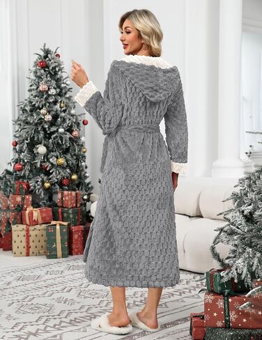 ekouaer womens plush أردية طويلة ناعمة Jacquard Fluffy Bathrobe Reted Retwear Retwear مع جيوب in Saudi Arabia