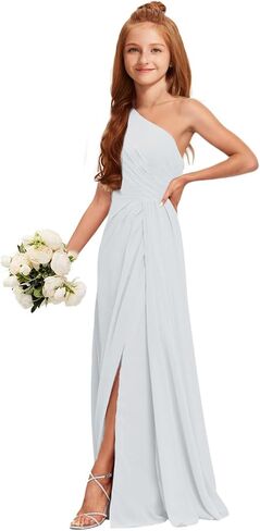 Mrhush Junior Bridesmaid Dresses - Chiffon One One Counte Long Solial Slit ، فستان حفل زفاف لحفلات الفتيات في سن المراهقة in Kuwait