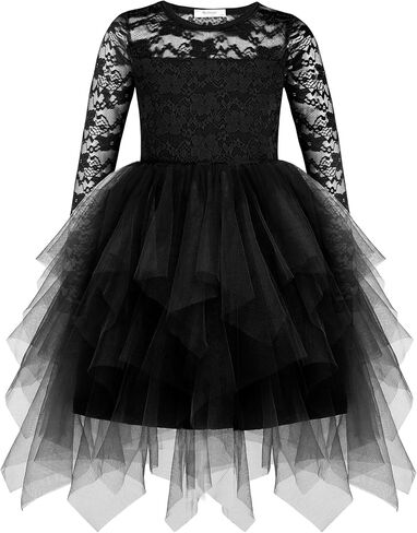 Arshiner Flower Girl Dress Toddler Contrast Lace Tutu Irregular Tulle Wedding Birthday Party Dresses in Saudi Arabia