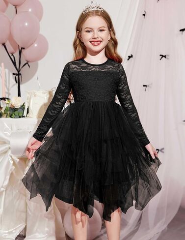 Arshiner Flower Girl Dress Toddler Contrast Lace Tutu Irregular Tulle Wedding Birthday Party Dresses in Saudi Arabia
