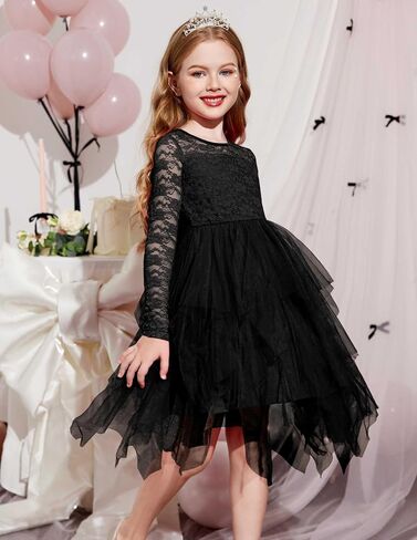 Arshiner Flower Girl Dress Toddler Contrast Lace Tutu Irregular Tulle Wedding Birthday Party Dresses in Saudi Arabia