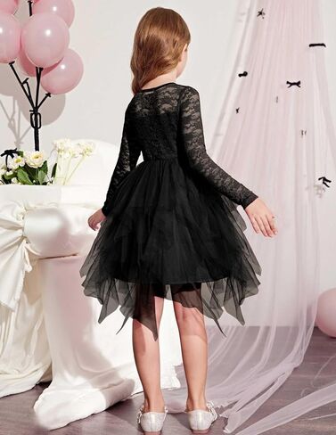 Arshiner Flower Girl Dress Toddler Contrast Lace Tutu Irregular Tulle Wedding Birthday Party Dresses in Saudi Arabia