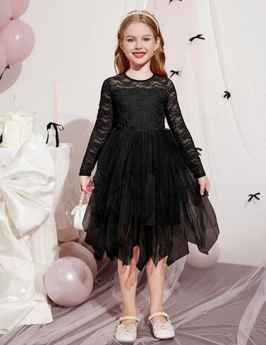 Arshiner Flower Girl Dress Toddler Contrast Lace Tutu Irregular Tulle Wedding Birthday Party Dresses in Saudi Arabia