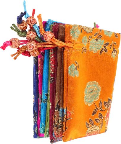 MERRYHAPY 8pcs Drawstring Bag Jewelry Makeup Storage Pouches Traditional Embroidery Pouch for Travel Soft Material Drawstring Closure in Saudi Arabia
