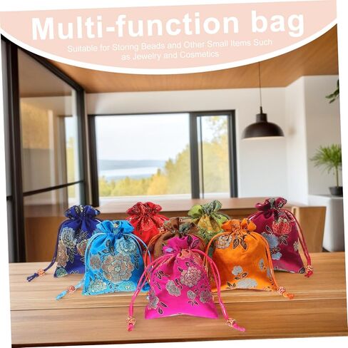 MERRYHAPY 8pcs Drawstring Bag Jewelry Makeup Storage Pouches Traditional Embroidery Pouch for Travel Soft Material Drawstring Closure in Saudi Arabia