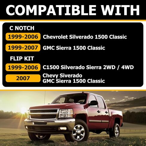 KUAFU 6" Rear Lowering Drop Flip Kit & C Notch Compatible with 1999-2007 Chevy Chevrolet Silverado GMC Sierra 1500 Classic Powder Coated Heavy Duty Steel (2 Packages) in Saudi Arabia