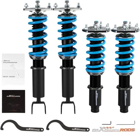 MaxPeedingrods Coilover لـ Honda Prelude 1992-2000 ، 24 مستويات مثبطات قابلة للتعديل مع تعديل دعامات طقم التعليق ، امتصاص الصدمات القابل للتعديل ، T6 ترقية مجموعات خفض الأزرق in Kuwait