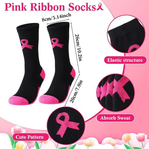 Ramede 12 Pairs Breast Cancer Awareness Socks Pink Ribbon Wristbands Breast Cancer Football Socks Sweatbands for Soccer Volleyball Football Baseball Sport Team Support in Saudi Arabia