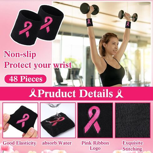 Ramede 12 Pairs Breast Cancer Awareness Socks Pink Ribbon Wristbands Breast Cancer Football Socks Sweatbands for Soccer Volleyball Football Baseball Sport Team Support in Saudi Arabia