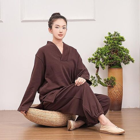 Meditation Clothing,Traditional Long Sleeve Tang Kung Fu Uniform Autumn and Winter Thickened Zen in Saudi Arabia