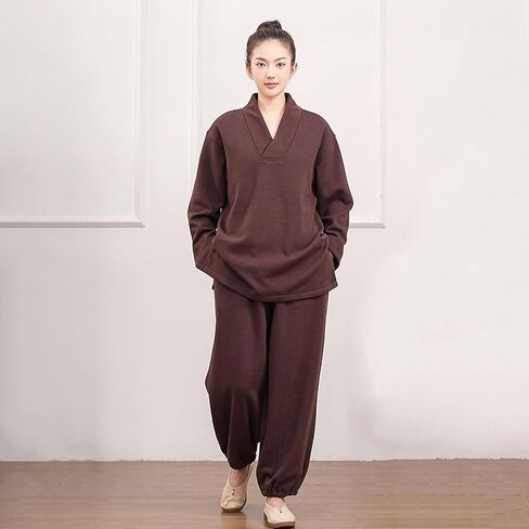 Meditation Clothing,Traditional Long Sleeve Tang Kung Fu Uniform Autumn and Winter Thickened Zen in Saudi Arabia