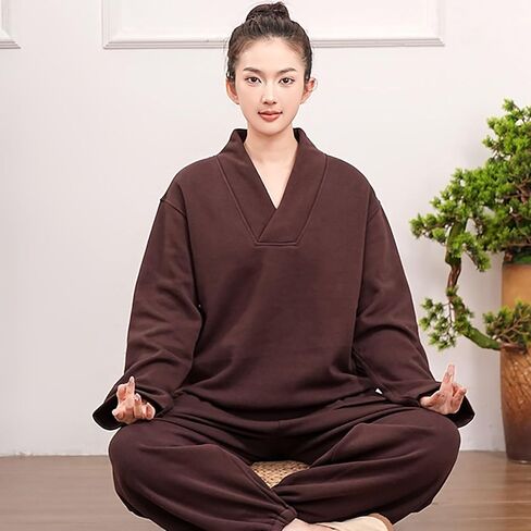 Meditation Clothing,Traditional Long Sleeve Tang Kung Fu Uniform Autumn and Winter Thickened Zen in Saudi Arabia