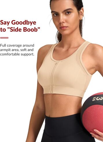 Yvette Front Zip Sports Bras for Women High Impact Mesh Racerback Full Support Sports Bra Plus Size for Running in Saudi Arabia