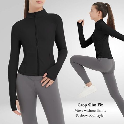 Exarus 2 Pack Girls Justs Croped Scril Fit Fit Lightweight zip Up مع zip mobicets Athletic Active Horse Riding Yoga in Kuwait