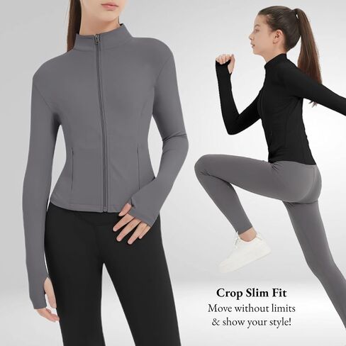 Exarus 2 Pack Girls Justs Croped Scril Fit Fit Lightweight zip Up مع zip mobicets Athletic Active Horse Riding Yoga in Kuwait